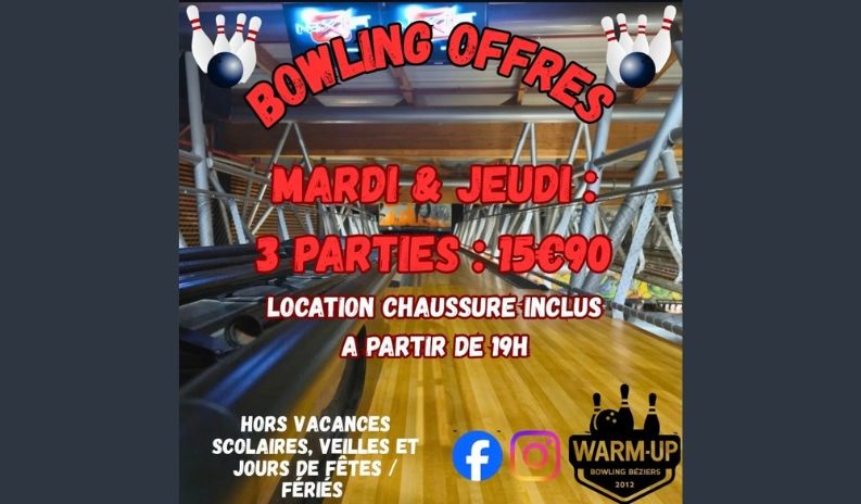 Mardi & Jeudi : Votre partie de bowling à prix réduit !